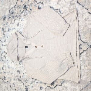 Emery Rose Women’s Waffle Knit Hooded Henley Top Beige Pullover Size XL